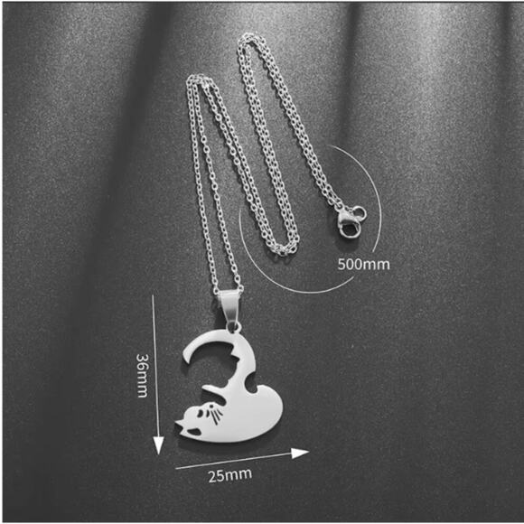 Stainless Steel Cat Yin Yang Couple Necklaces 20 Inch Chain Matching Set NWT - Picture 5 of 5